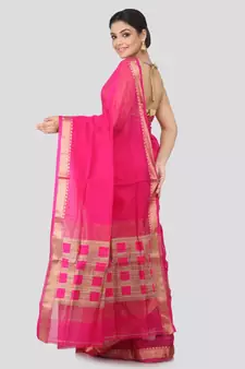 Pink cotton silk hand woven   saree