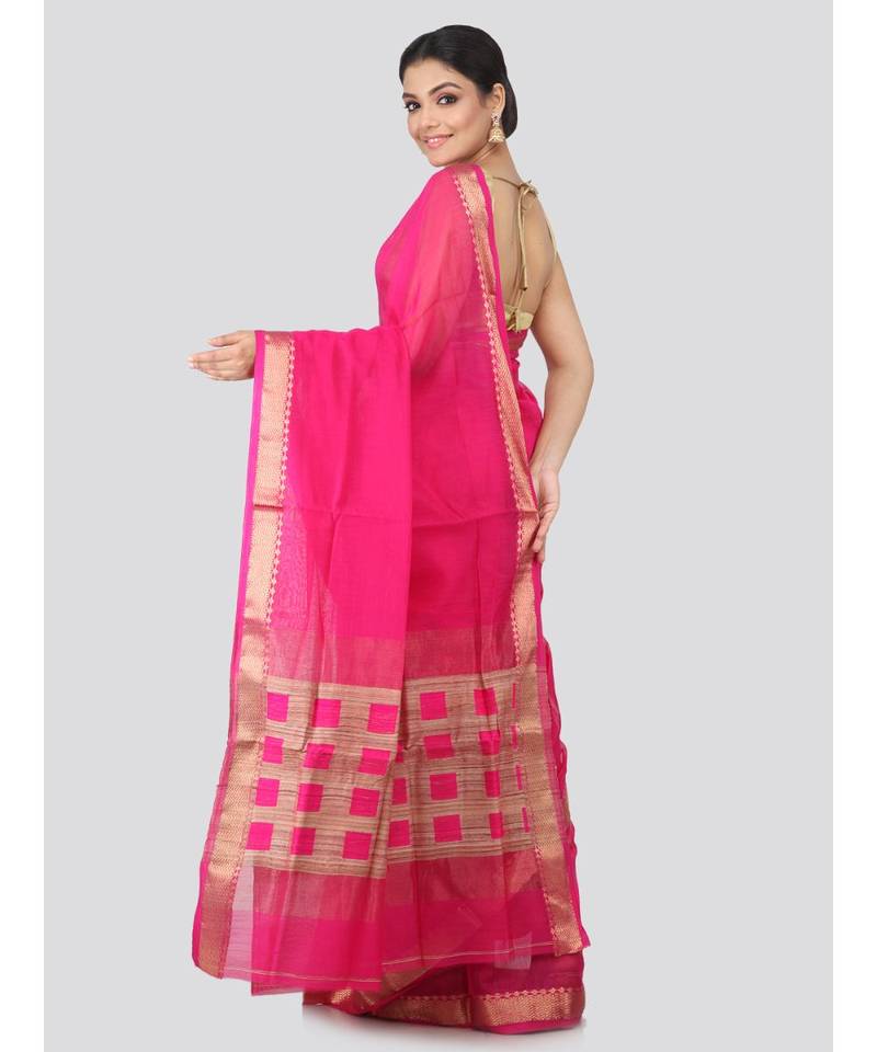 Pink cotton silk hand woven   saree