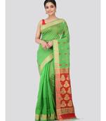 Green cotton silk hand woven   saree