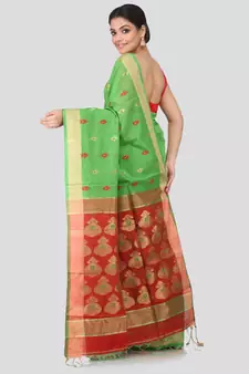 Green cotton silk hand woven   saree