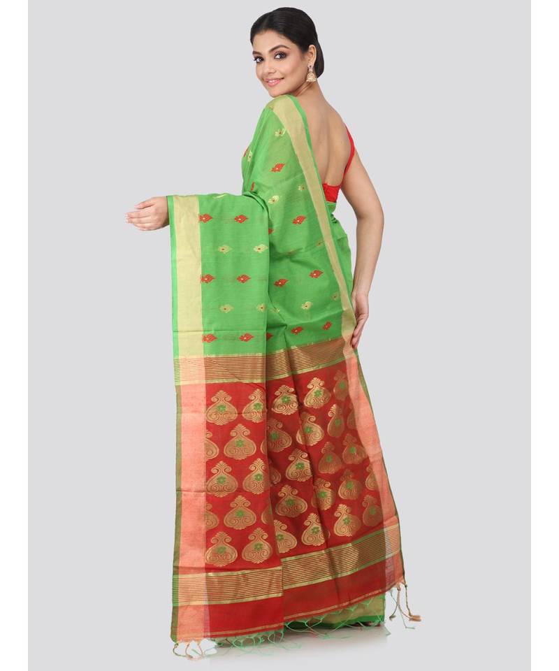 Green cotton silk hand woven   saree