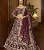 Maroon Dori and Sequins embroidered crepe Semi Stitched Bridal Lehenga
