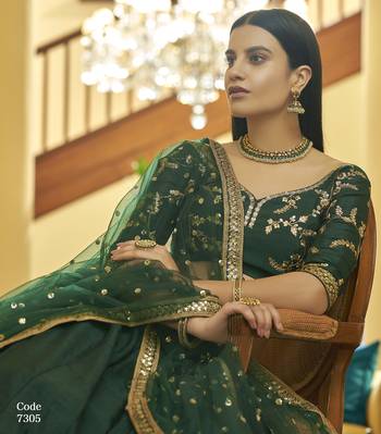 Green Zari & Sequins Embroidered Art Silk Designer Ethnic Lehenga For Wedding 2