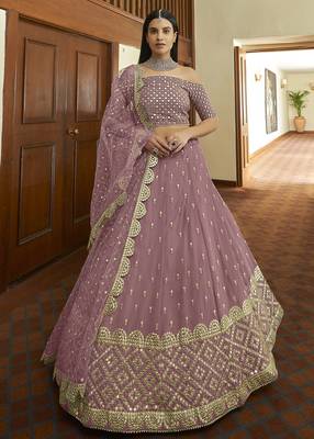 Asparagus Mauve Colored Gota and Zari embroidered georgette wedding Lehenga for bridesmaid 1