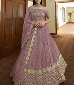 Asparagus Mauve Colored Gota and Zari embroidered georgette wedding Lehenga for bridesmaid