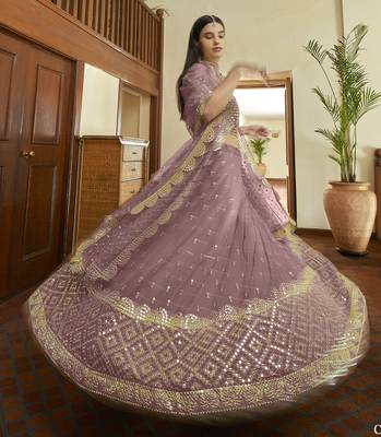 Asparagus Mauve Colored Gota and Zari embroidered georgette wedding Lehenga for bridesmaid 2