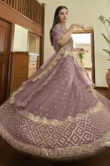 Asparagus Mauve Colored Gota and Zari embroidered georgette wedding Lehenga for bridesmaid
