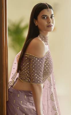 Asparagus Mauve Colored Gota and Zari embroidered georgette wedding Lehenga for bridesmaid 3