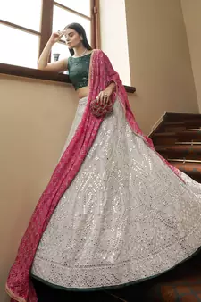 Grey embroidered organza semi stitched bridal lehenga