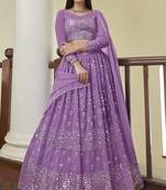 Lilac Gota And Resham Embroidered Georgette Semi Stitched Bridal Lehenga