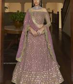 Mauve cut-work, gota and Zari embroidered with mirror work georgette Semi Stitched Bridal Lehenga