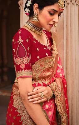 pink woven silk blend saree with blouse 2