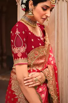 pink woven silk blend saree with blouse