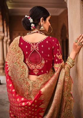 pink woven silk blend saree with blouse 3