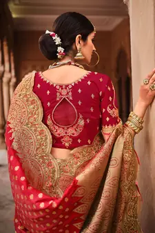 pink woven silk blend saree with blouse