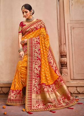 Mustard woven semi silk saree with blouse 1