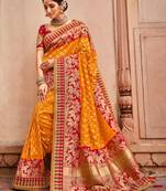 Mustard woven semi silk saree with blouse