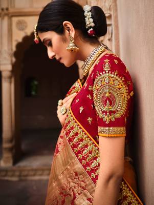 Mustard woven semi silk saree with blouse 2