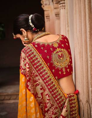 Mustard woven semi silk saree with blouse 3