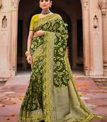 Mehendi woven semi silk saree with blouse