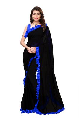 Black Colour Plain Georgette Saree With Blouse 1
