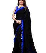 Black Colour Plain Georgette Saree With Blouse