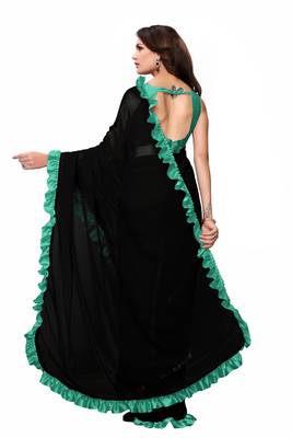 Firoji Colour Plain Georgette Saree With Blouse 2