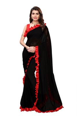 Black Colour Plain Georgette Saree With Blouse 1