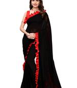 Black Colour Plain Georgette Saree With Blouse