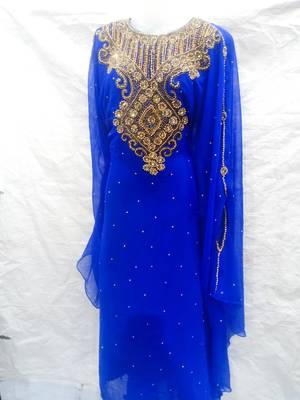 Blue embroidered georgette farasha 1