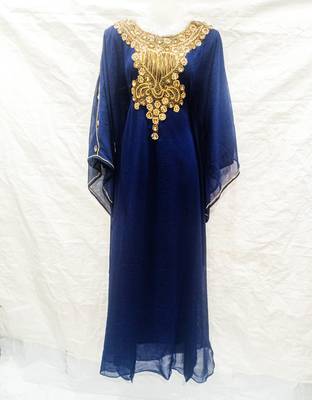Blue embroidered georgette farasha 1
