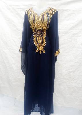 Blue embroidered georgette farasha 1