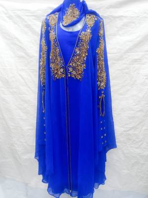 Blue embroidered georgette farasha 1