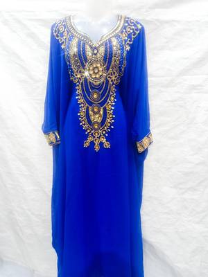 Blue embroidered georgette farasha 1
