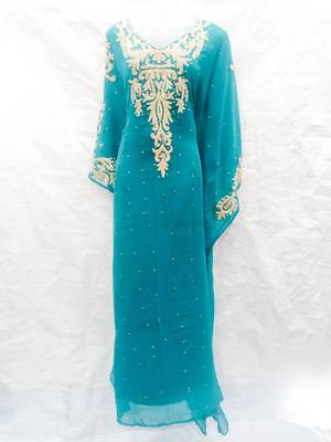 Green embroidered georgette islamic-kaftans 1