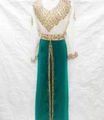 Off-white embroidered georgette fustan