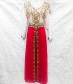 Off-white embroidered georgette fustan