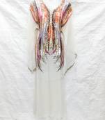 Off-white embroidered georgette fustan