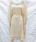 Off-white embroidered georgette fustan