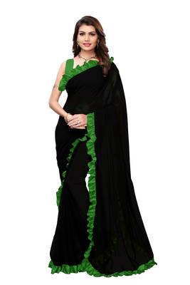 Black Colour Plain Georgette Saree With Blouse 1