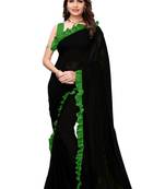 Black Colour Plain Georgette Saree With Blouse