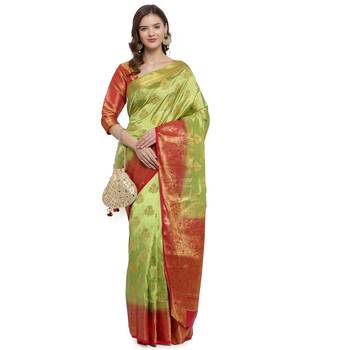 Light green printed art silk saree saree with blouse 1