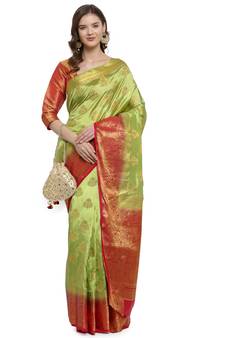 Light green printed art silk saree saree with blouse