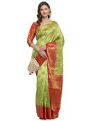 Light green printed art silk saree saree with blouse