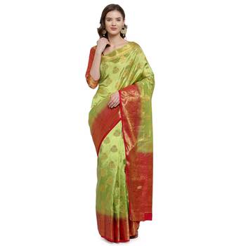 Light green printed art silk saree saree with blouse 2