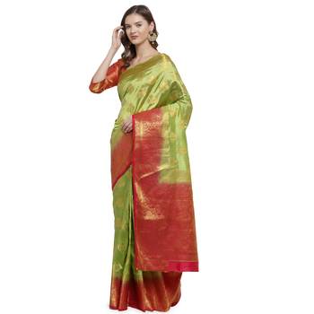 Light green printed art silk saree saree with blouse 3