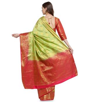 Light green printed art silk saree saree with blouse 4