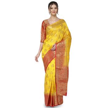 Yellow printed art silk saree saree with blouse 1