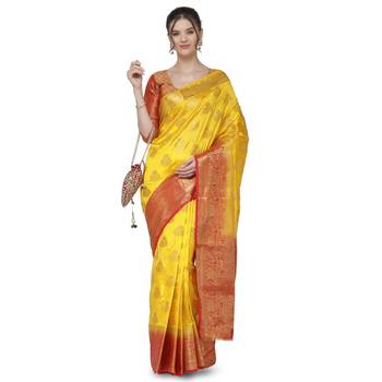 Yellow printed art silk saree saree with blouse 2