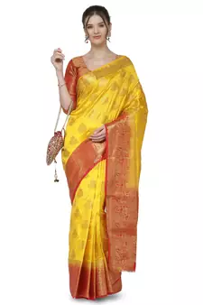 Yellow printed art silk saree saree with blouse